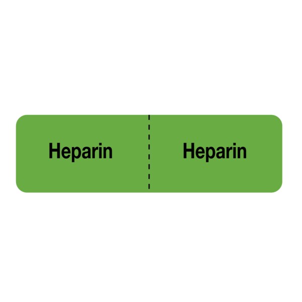 IV Drug Line Label - Heparin/Heparin 7/8" x 3" Green w/Black
